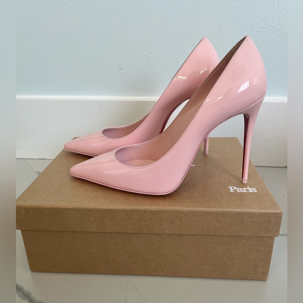 Christian Louboutin So Kate 100 Poupee Pink Patent Leather Pointed Toe Pump 39